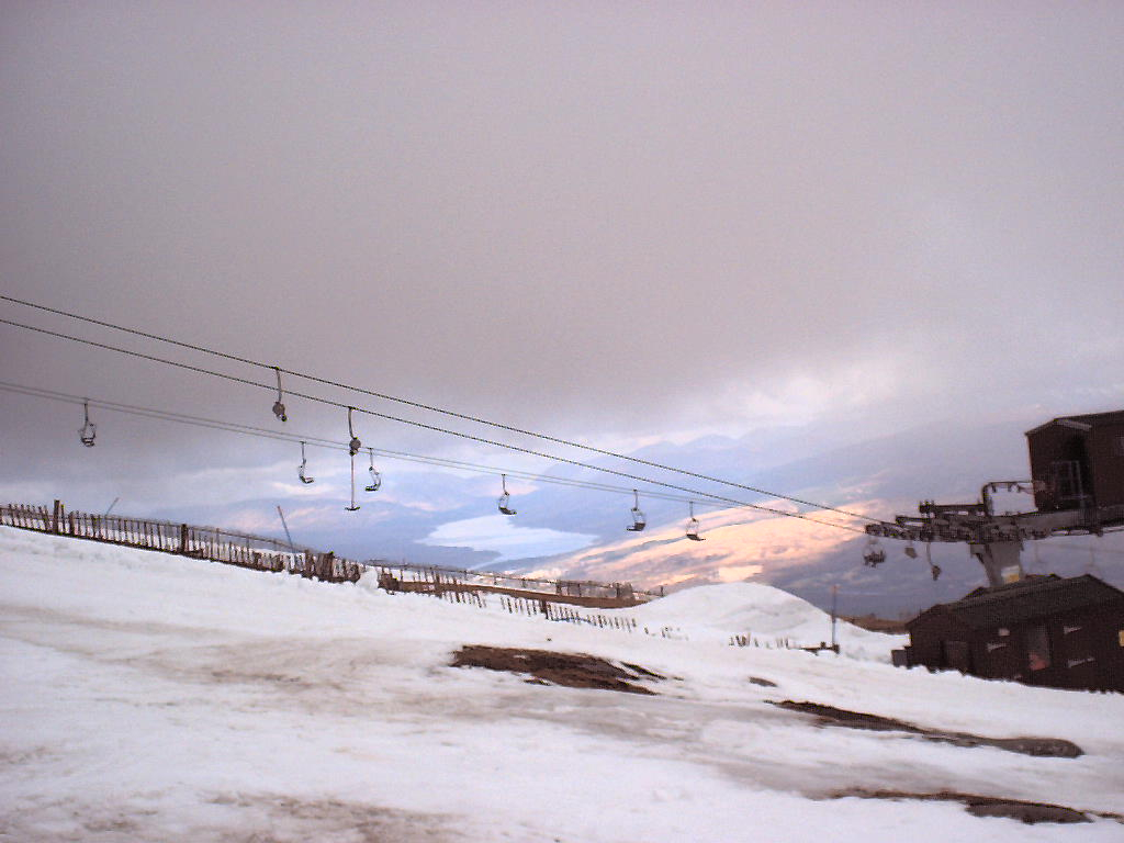 Base of the Goose T-Bar, with quad chair beyond. April 2001