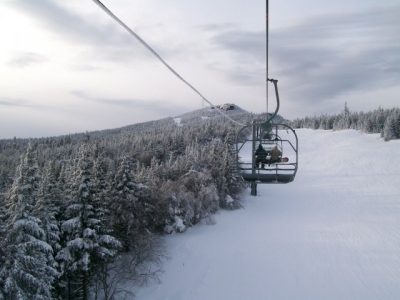 Riding the South Ridge Triple, Killington VT, USA, Jan 2008.