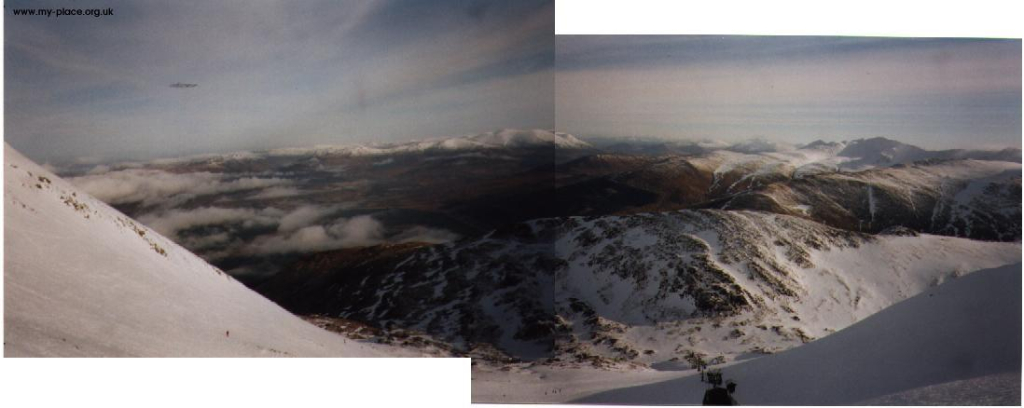 Looking down Corrie Dubh at the Braveheart chairlift. Feb 1999