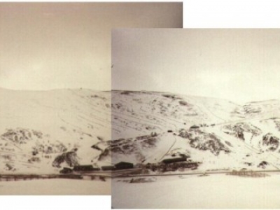 View of Cairnwell (far left) and Carn Aosda (far right) from top of Sunnyside. March 1996